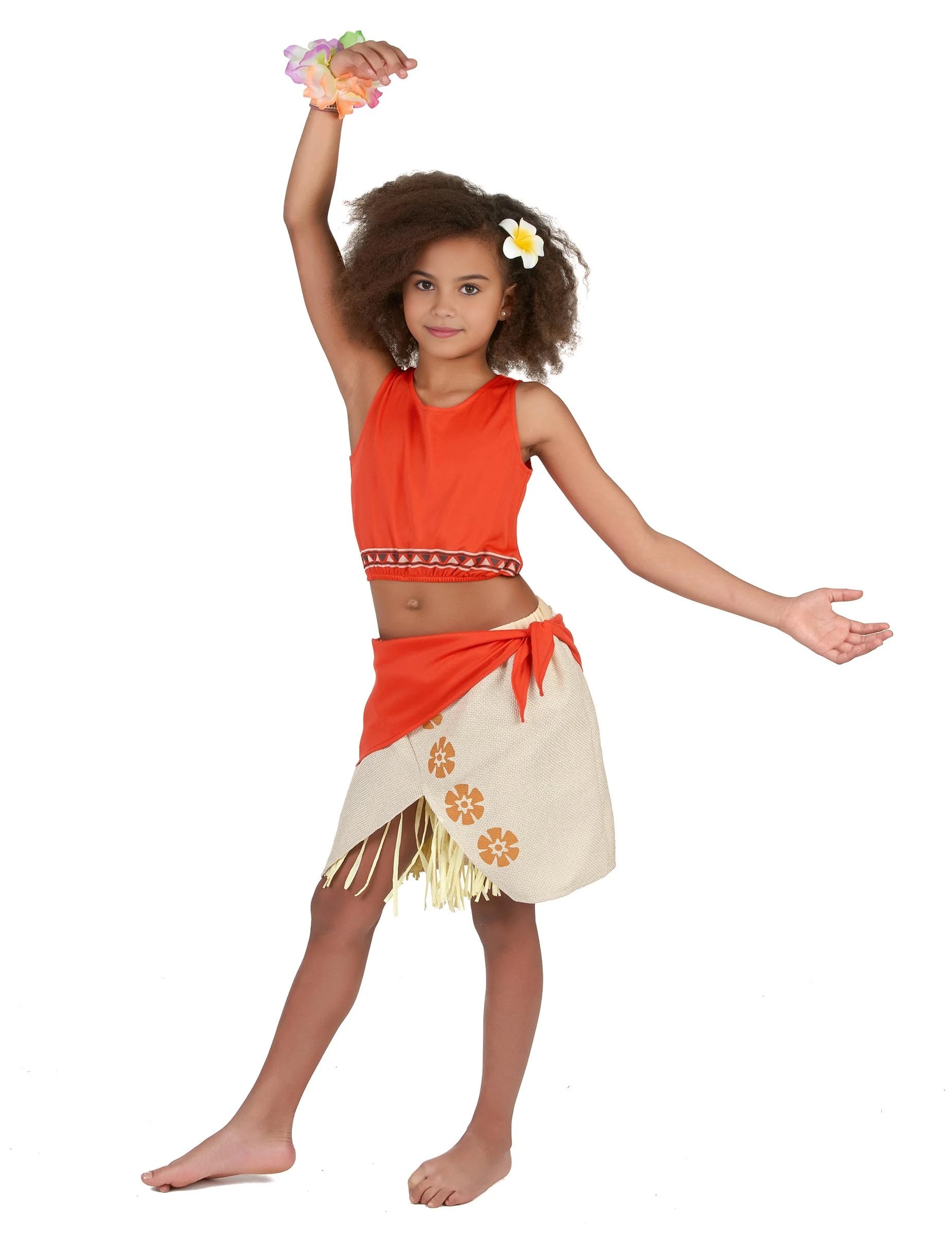 Vue d'ensemble du déguisement Hawaï pour fille corail