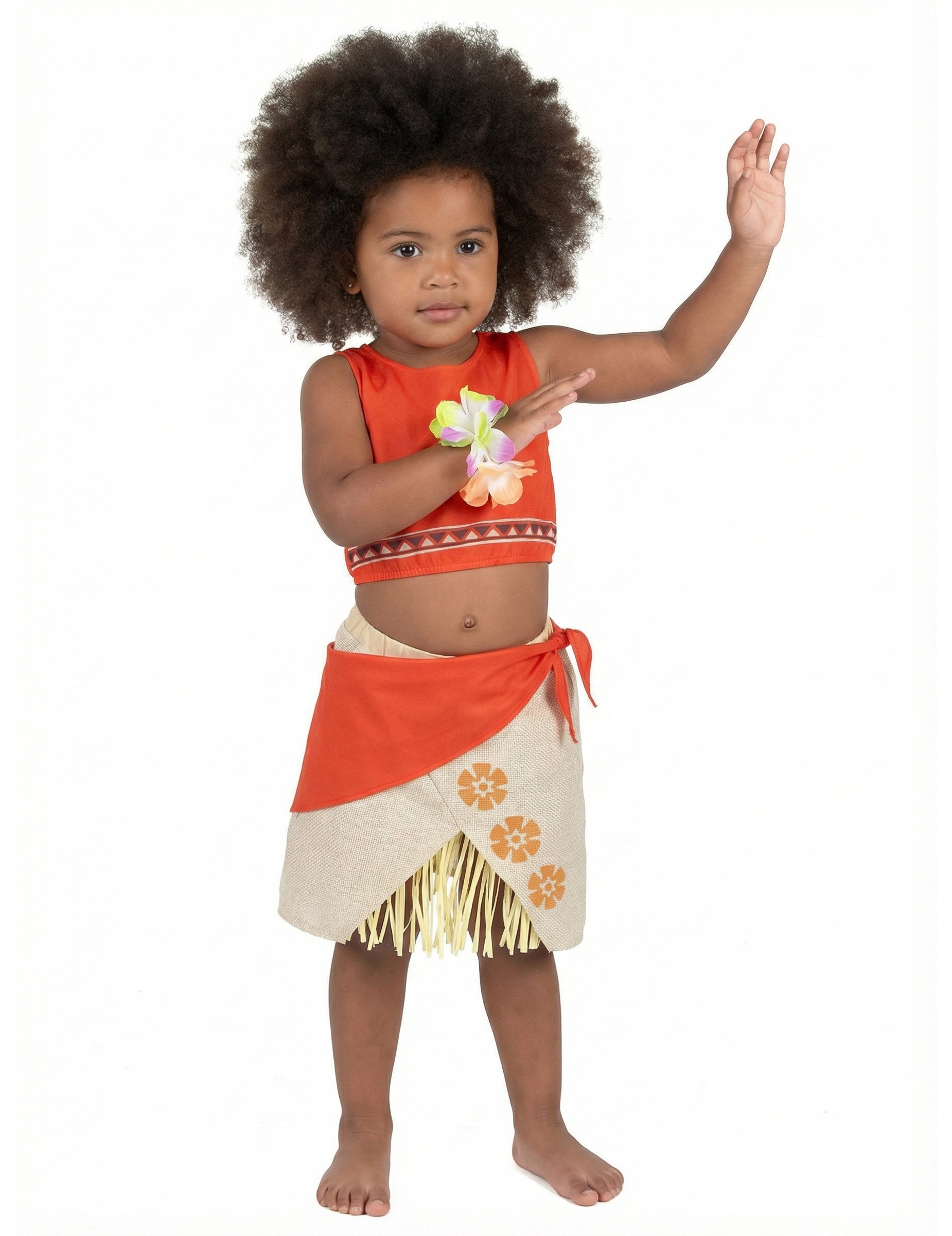 Vue de face du déguisement Hawaï pour fille corail