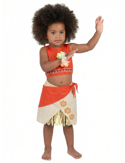 Vue de face du déguisement Hawaï pour fille corail