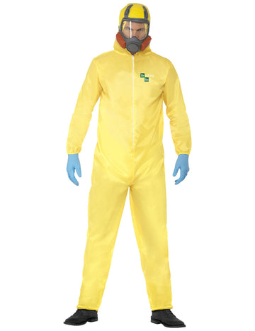 Déguisement Heisenberg Breaking Bad™ pour homme jaune avec masque et gants bleus