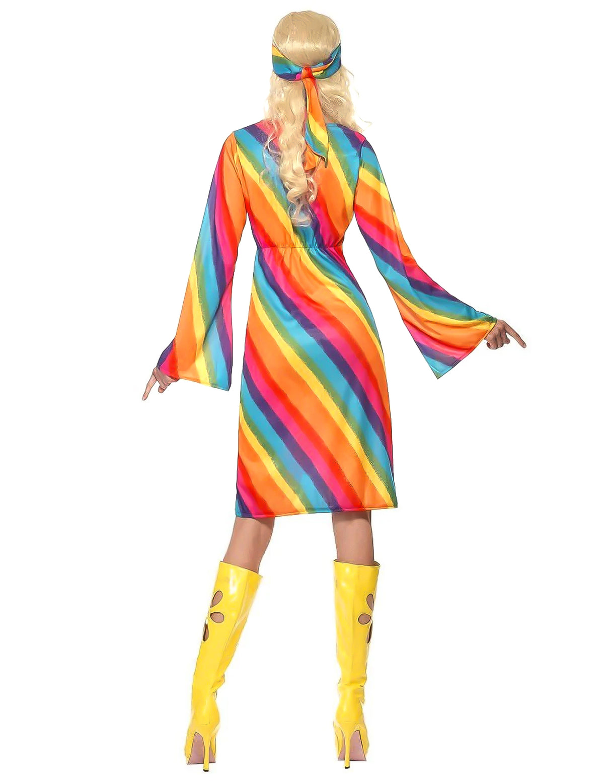 Vue de dos du déguisement hippie arc-en-ciel pour femme
