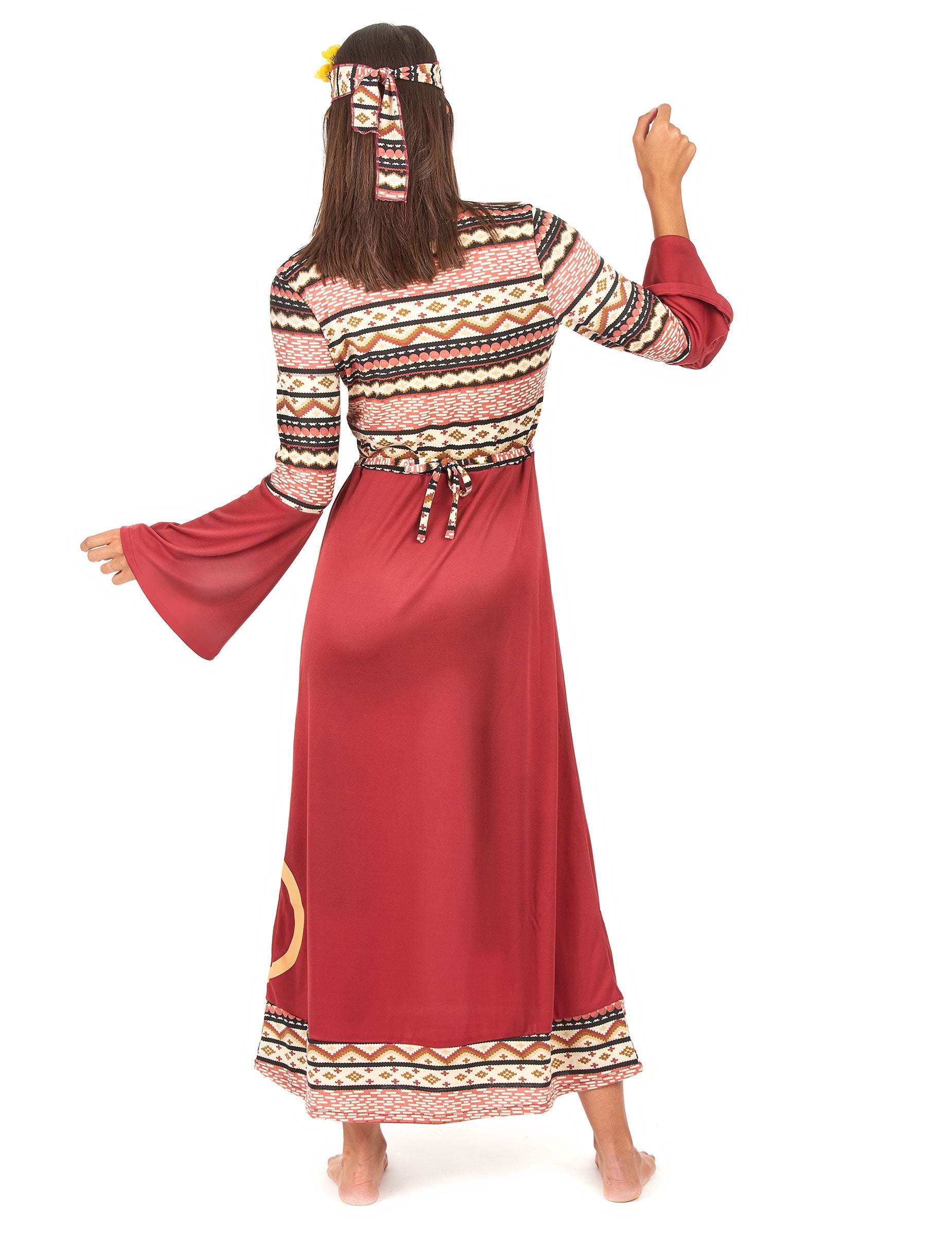 Vue de dos du déguisement hippie pour femme