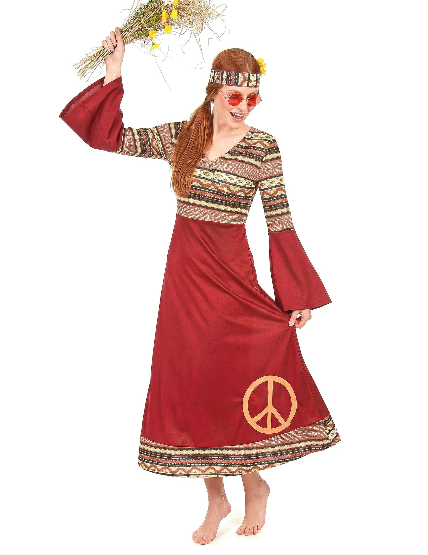 Hippiekostüm für Frauen bordeauxfarben