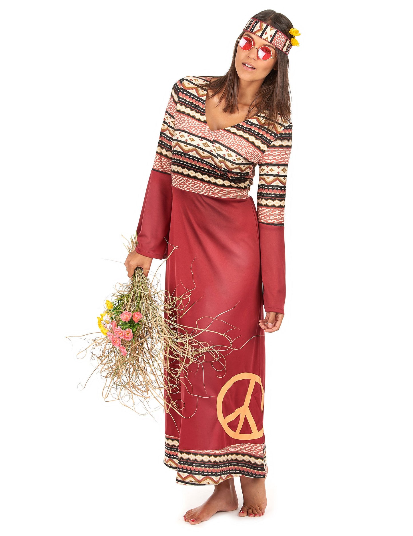 Vue de trois-quarts du déguisement hippie pour femme