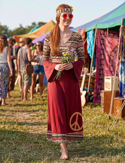 Hippiekostüm für Frauen bordeauxfarben