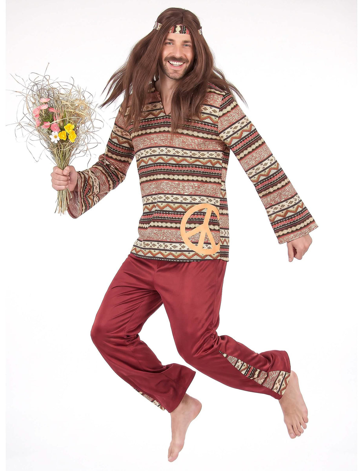 Pánský hippie kostým v vínové barvě