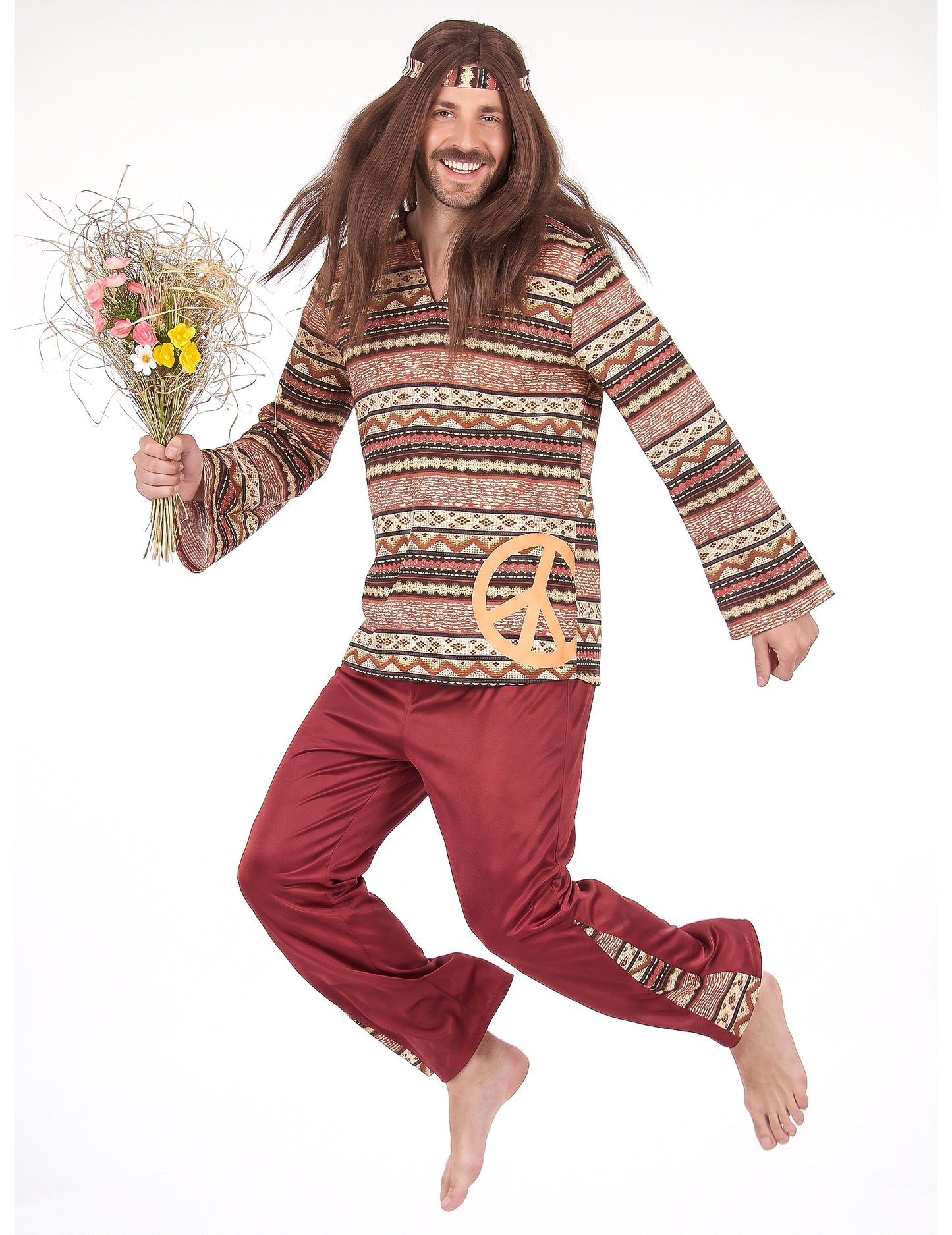 Pánský hippie kostým v vínové barvě