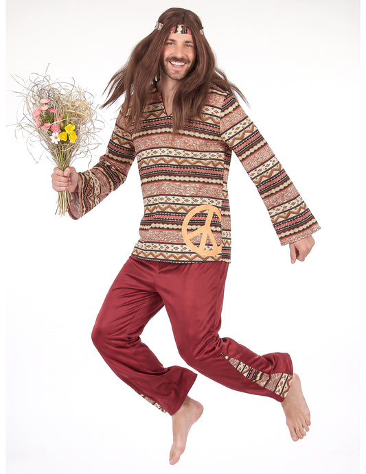 Pánský hippie kostým v vínové barvě