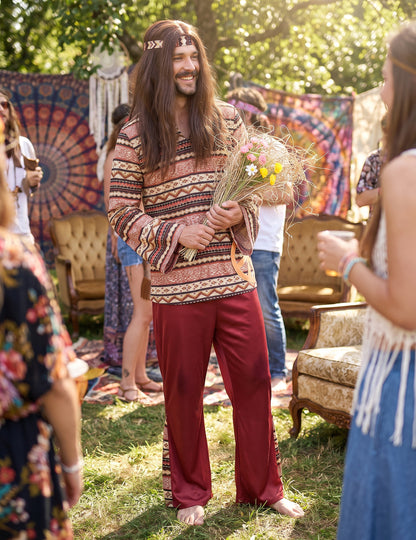 Pánský hippie kostým v vínové barvě