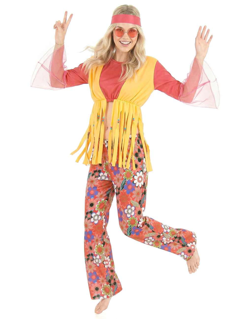 Vue de face du déguisement hippie pour femme