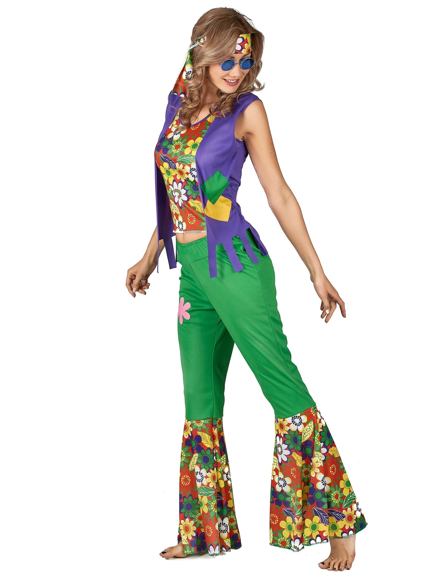 Vue de profil du déguisement Hippie flower power pour femme