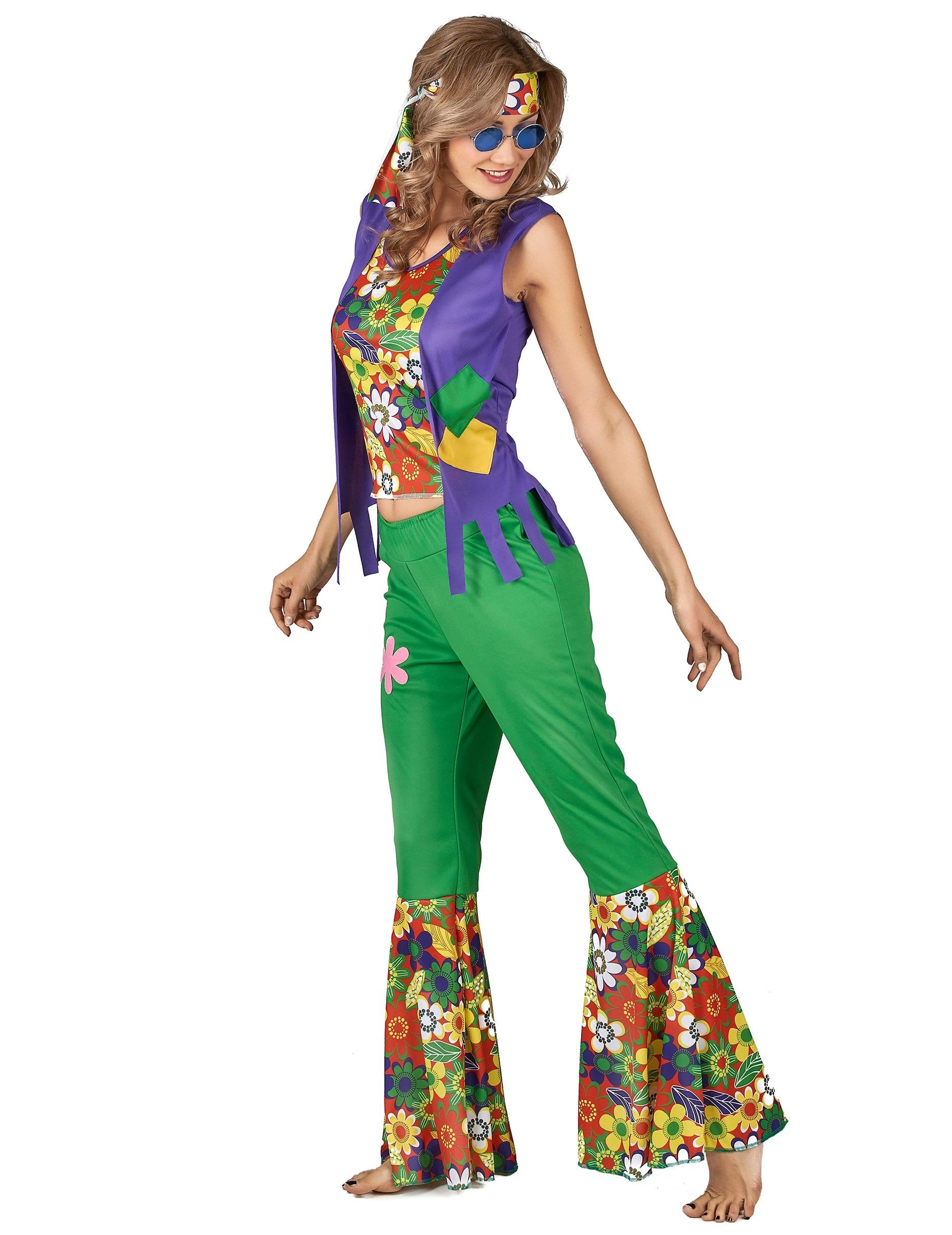 Vue de profil du déguisement Hippie flower power pour femme