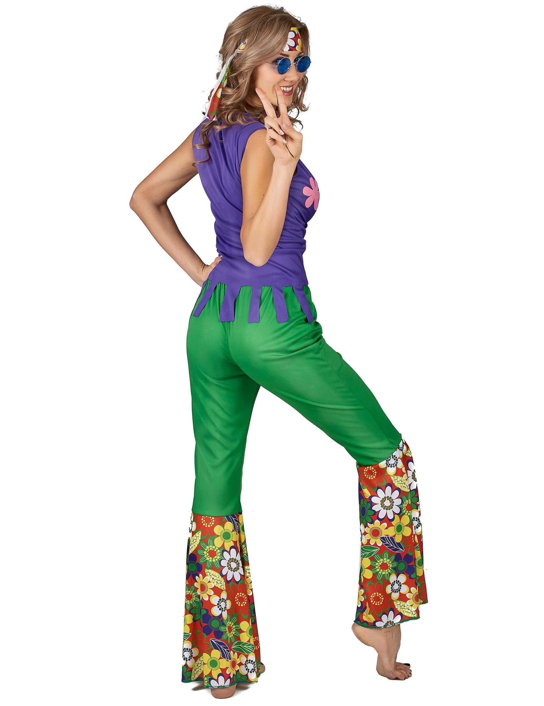 Vue de dos du déguisement Hippie flower power pour femme