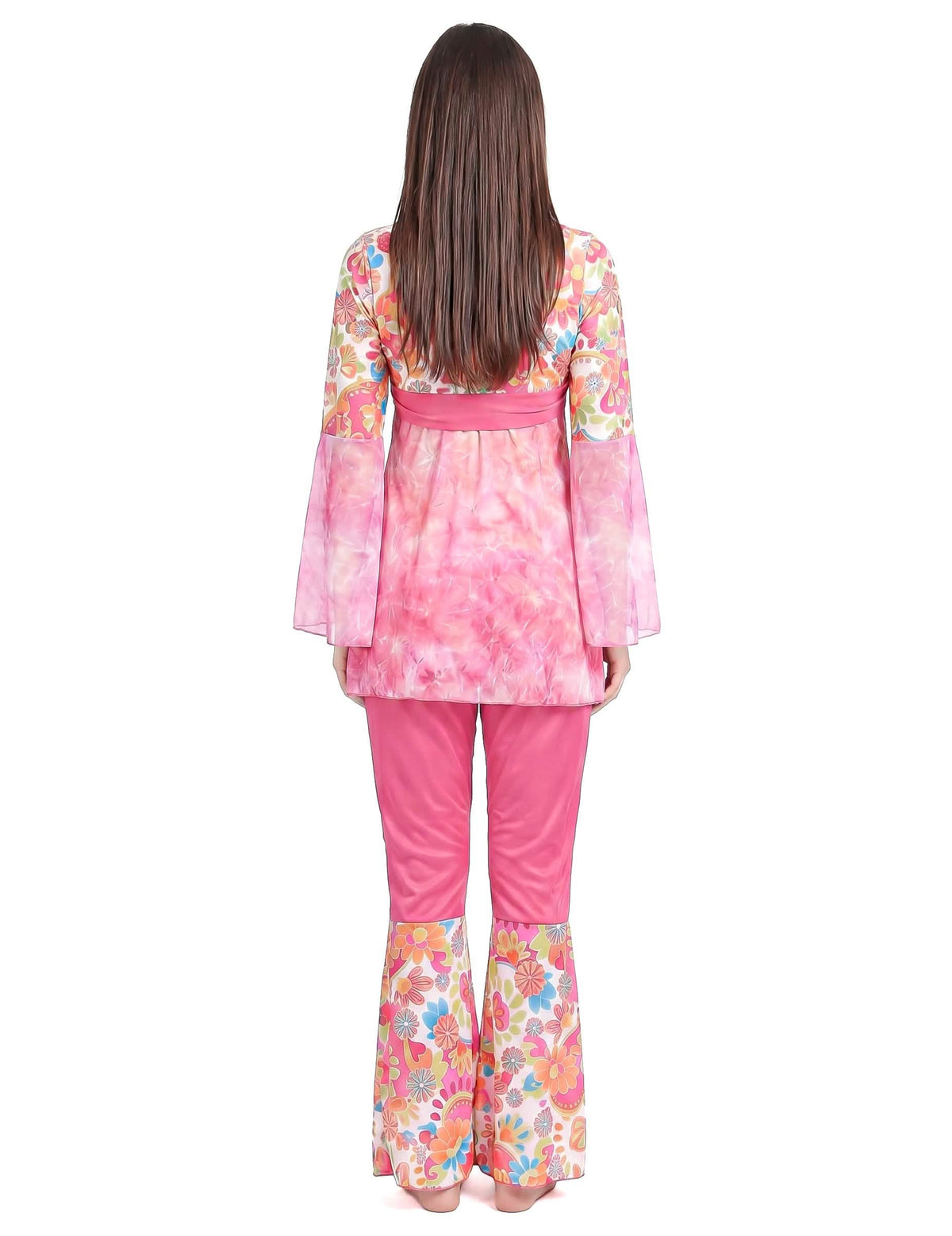Dámský hippie kostým s růžovým květinovým vzorem