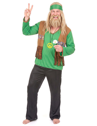 Pánský hippie kostým v zeleno-černé barvě