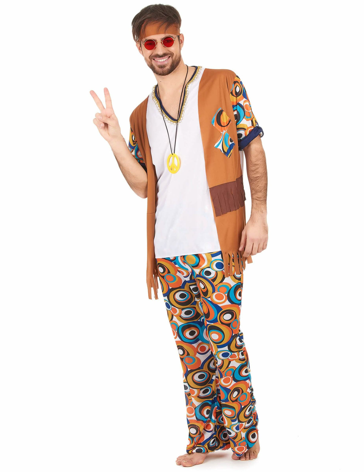 Přehled hippie kostýmu s kulatými motivy pro muž