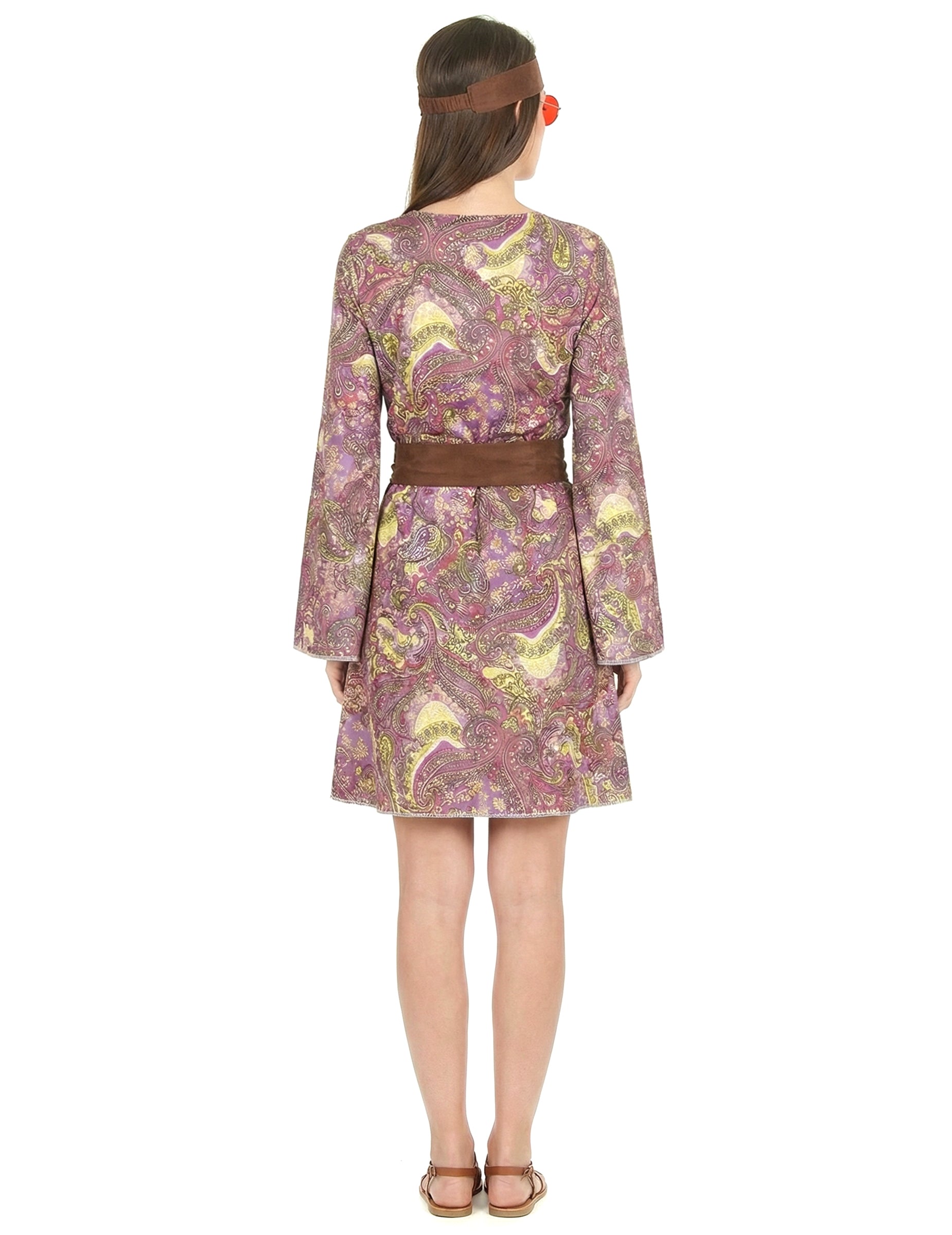 Vue de dos du déguisement hippie motif paisley pour femme