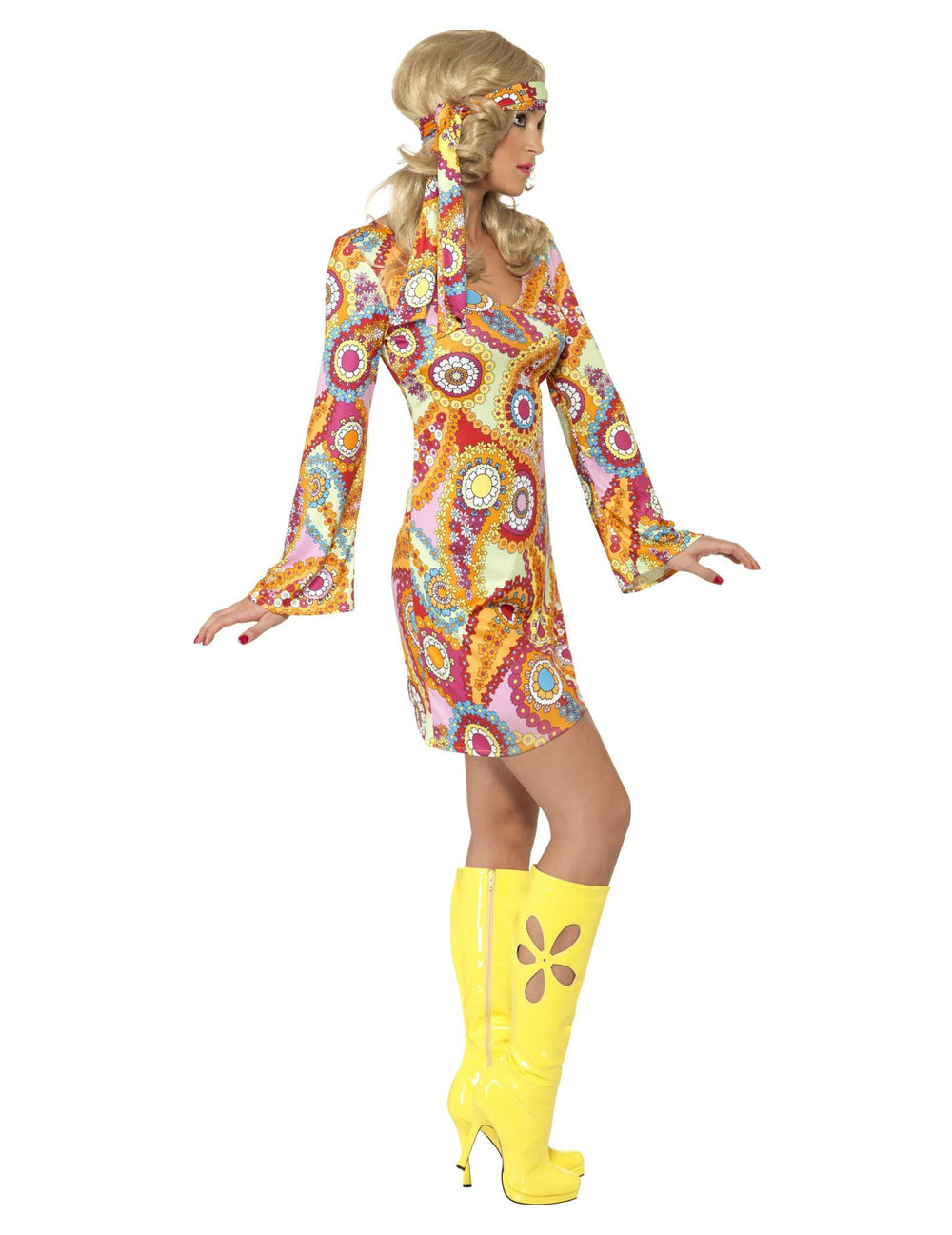 Vue de profil du déguisement hippie pour femme à motifs colorés