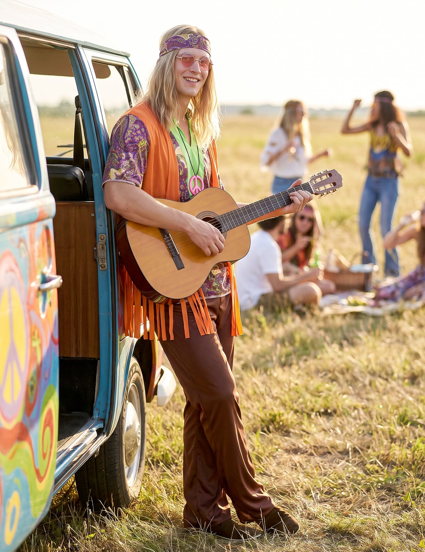 Pánský růžovo-hnědý hippie kostým