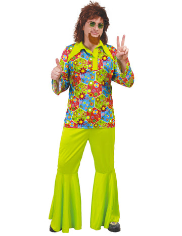 Zelený hippie kostým s barevnými symboly pro muže