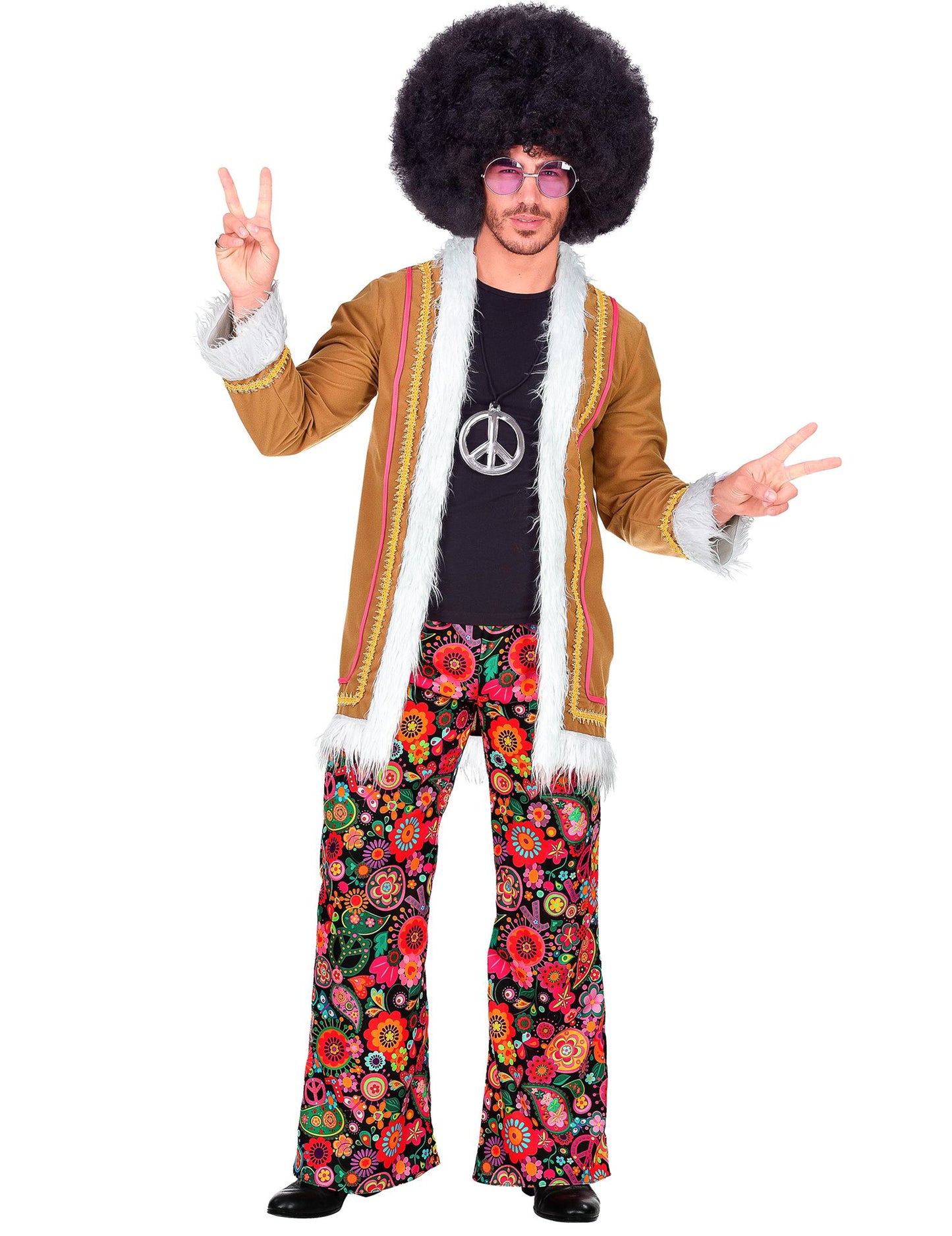 Vue de face du déguisement hippie woodstock pour homme