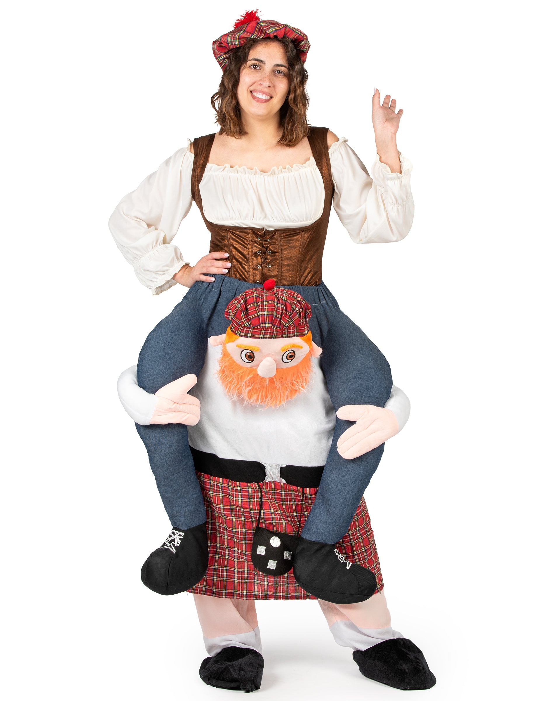 Vue de face du déguisement à dos d'écossais pour adulte