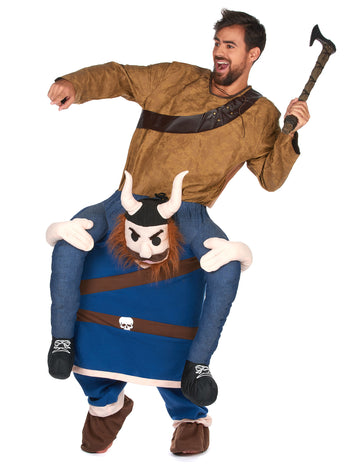 Déguisement à dos de viking pour adulte marron et bleu avec hache