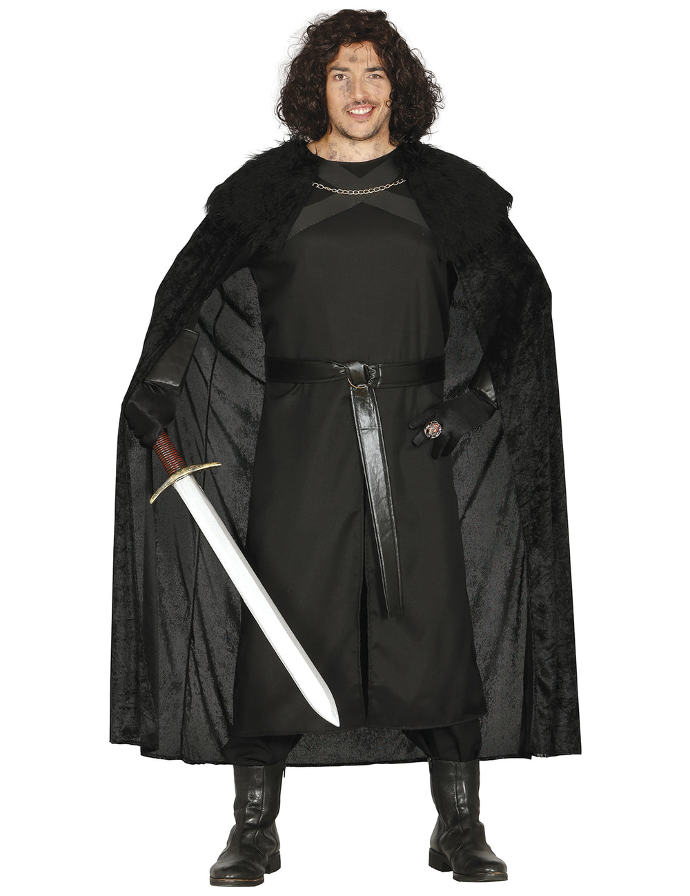 Déguisement homme de la nuit pour homme noir avec cape en fausse fourrure