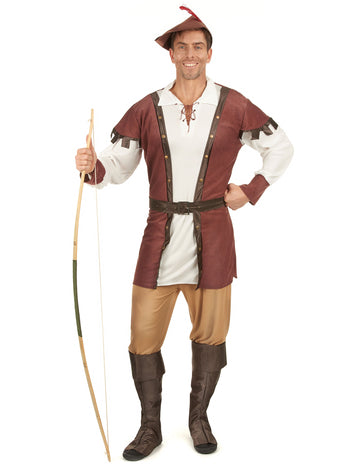 Déguisement homme des bois moyen âge pour homme marron et blanc avec chapeau