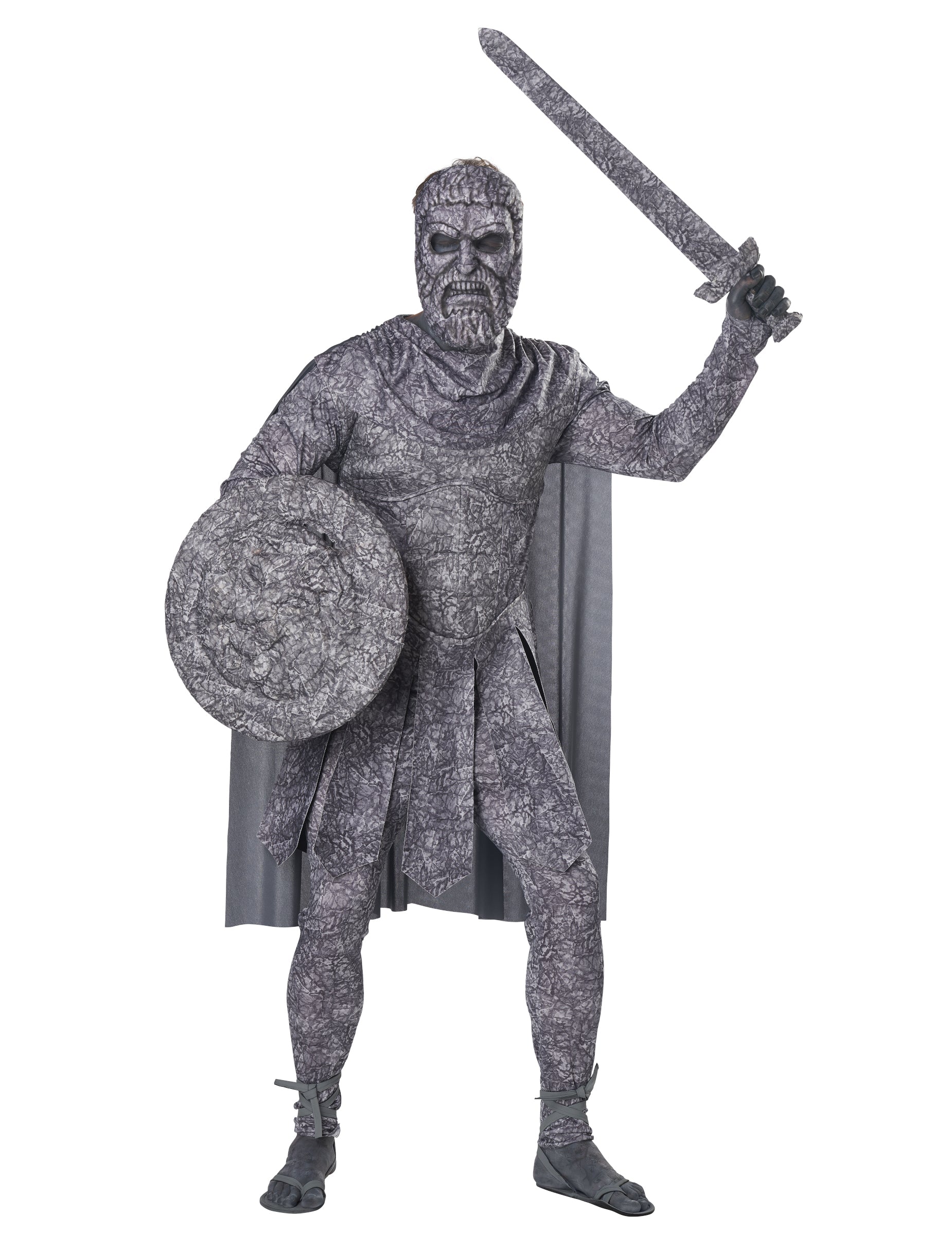 Déguisement homme pétrifié luxe pour adulte gris aspect pierre avec accessoires