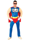 Déguisement humoristique Beerman pour adulte bleu et rouge avec cape et porte-canettes