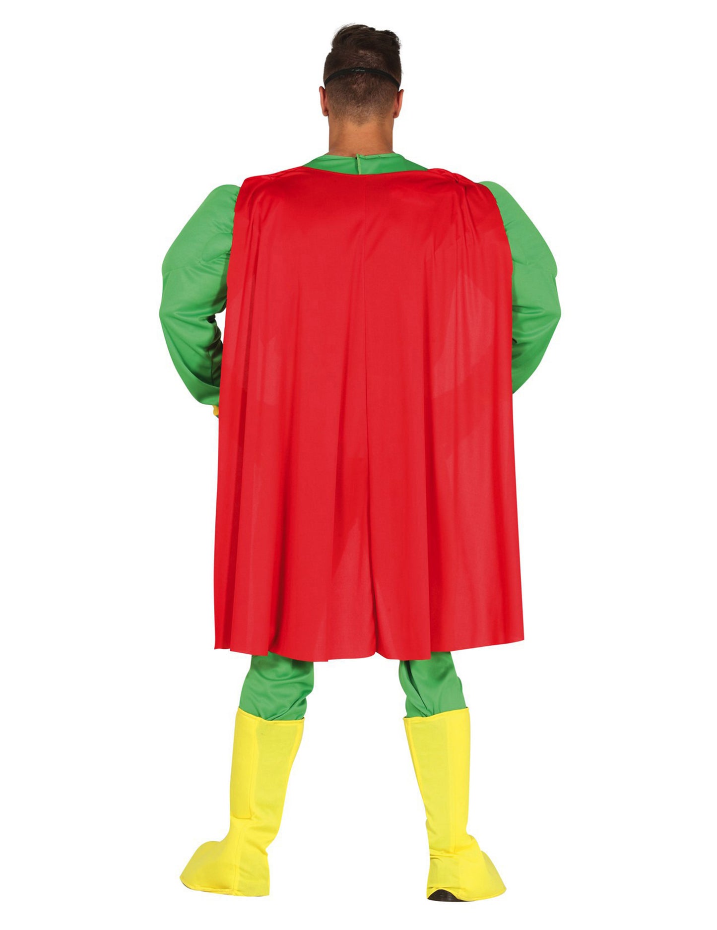 Vue de dos du déguisement humoristique super héros feuille de cannabis