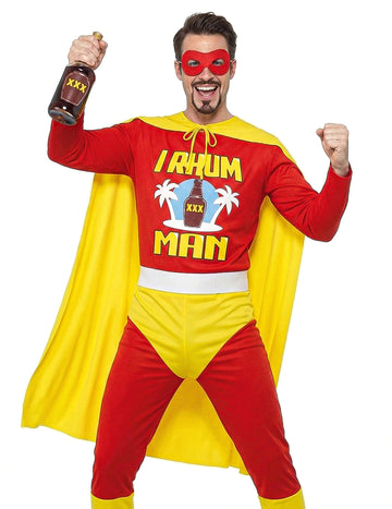 Superheld I Rhum Man humorvolles Herrenkostüm rot-gelb