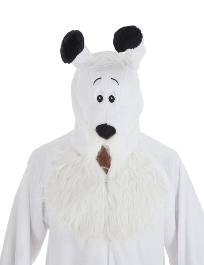 Gros plan sur la capuche du déguisement Idefix Astérix et Obélix pour adulte