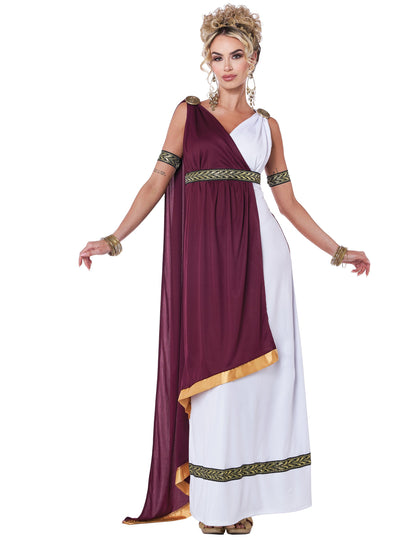 Déguisování římské císařovny pro ženy v bílé a bordó barvě s zlatými detaily