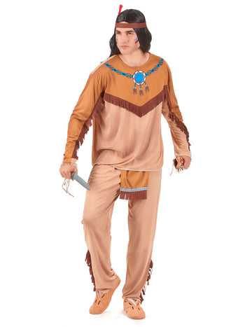 Déguisement indien pour homme beige et marron avec franges