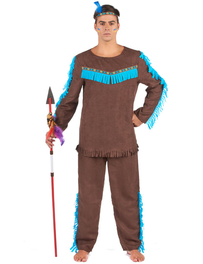Hnědo-modrý indiánský kostým pro muže