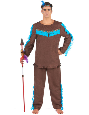 Hnědo-modrý indiánský kostým pro muže