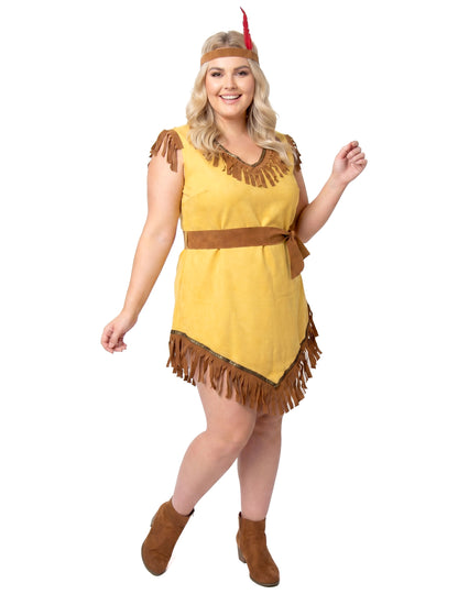 Plus Size asymmetrisches Indianerinnenkostüm für Damen Beige