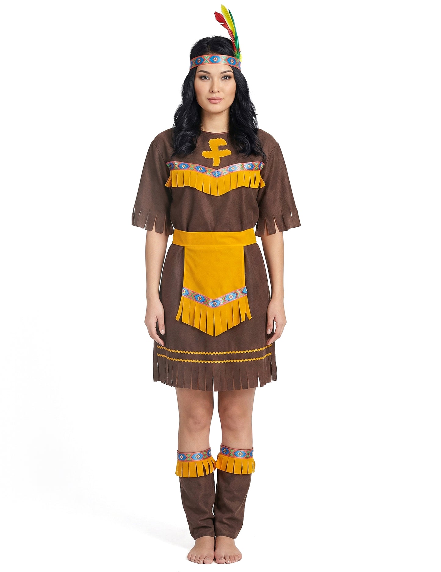 Pohled zepředu na dětský kostým indiánky s opaskem pro ženy