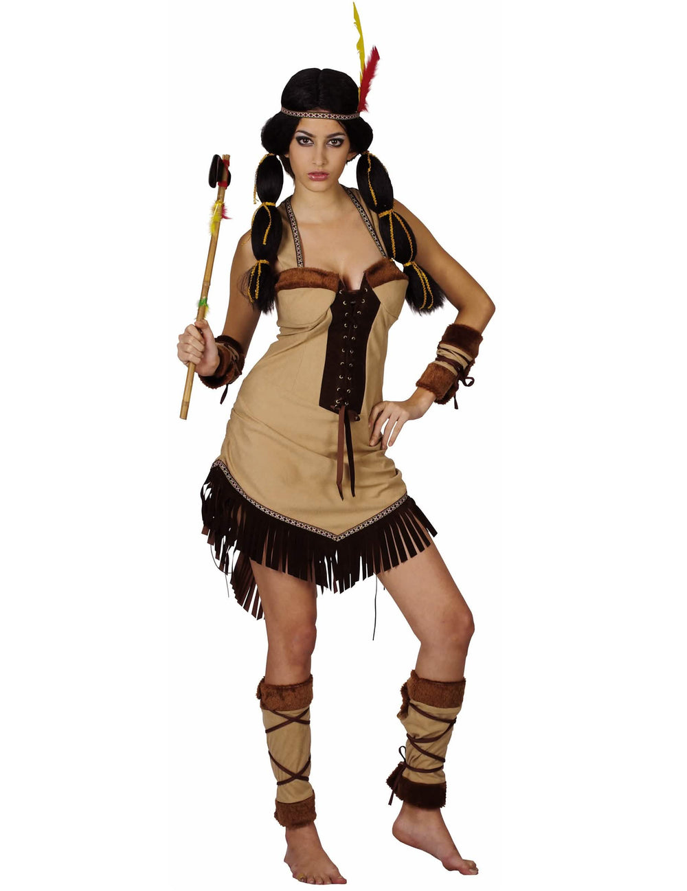Luxusní kostým indiánky pro ženu béžová a hnědá s třásněmi