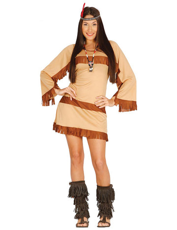 Déguisement indienne du grand canyon pour femme beige et marron à franges
