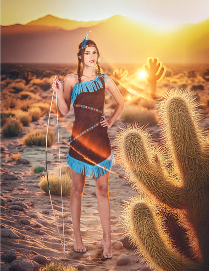 Dámský hnědo-modrý indický kostým