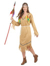 Déguisement d'indienne robe longue pour femme beige à franges et plumes colorées
