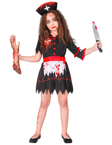 Schwarzes Zombie Krankenschwester Kostüm für Mädchen