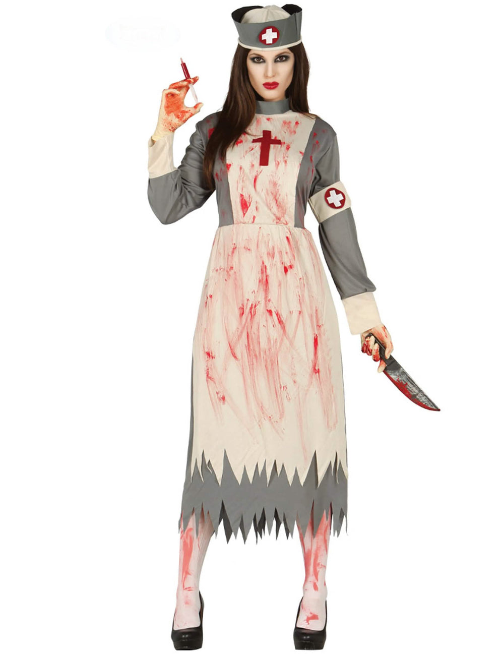 Kostým zombie retro zdravotní sestry pro ženu šedá a bílá od krve