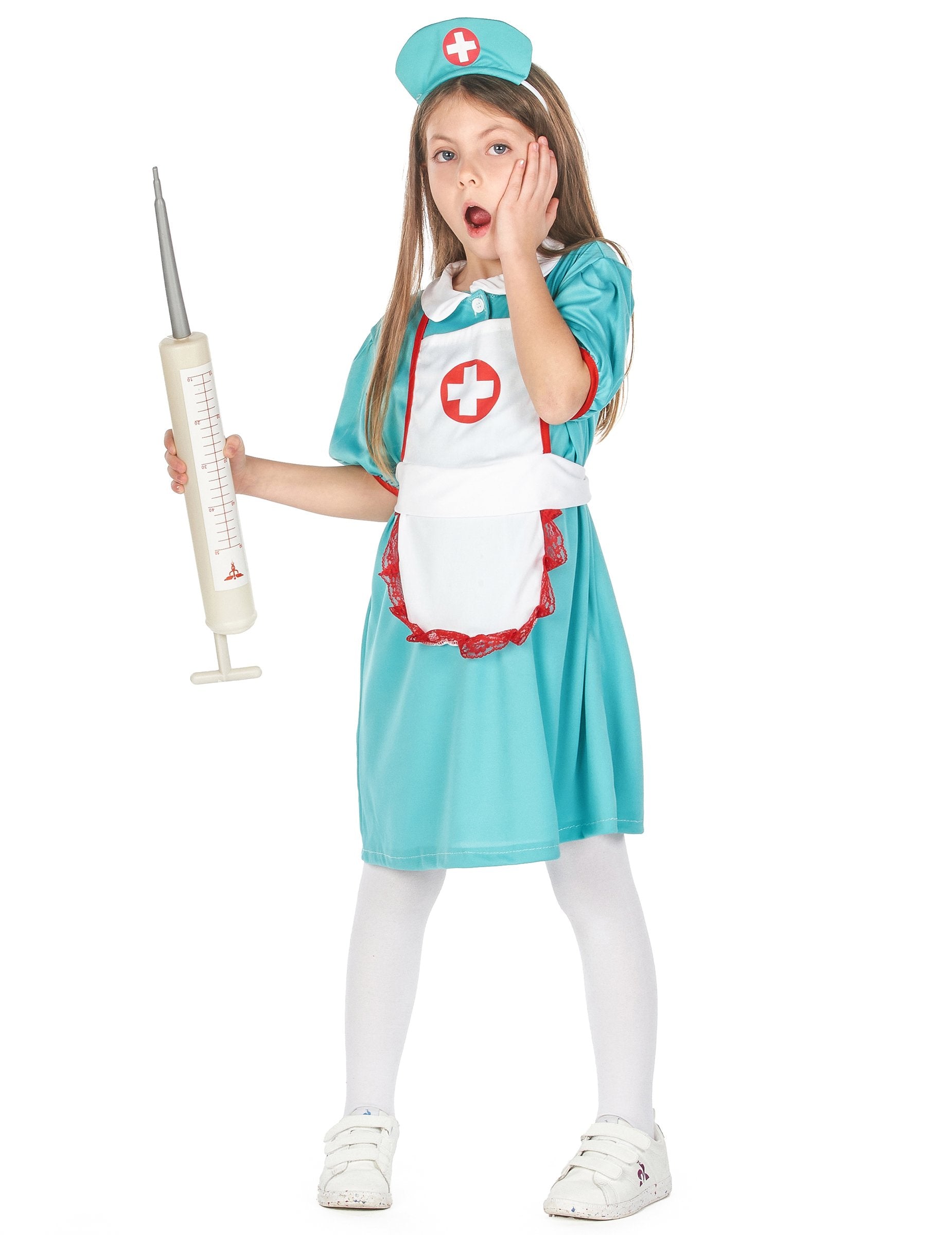 Obří stříkačka jako doplněk kostýmu zdravotní sestry pro dívky