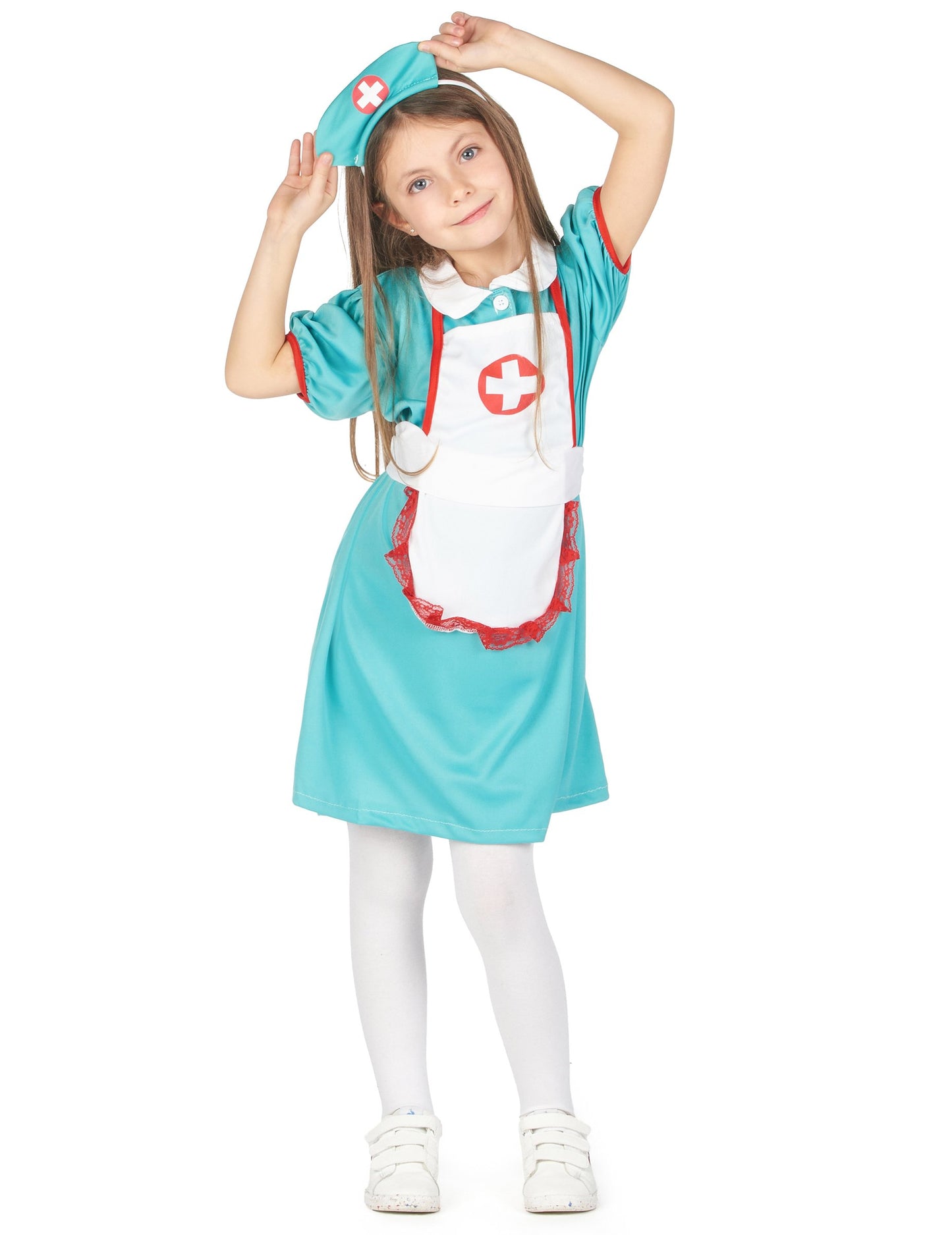 Celkový pohled zepředu na kostým zdravotní sestry pro dívky