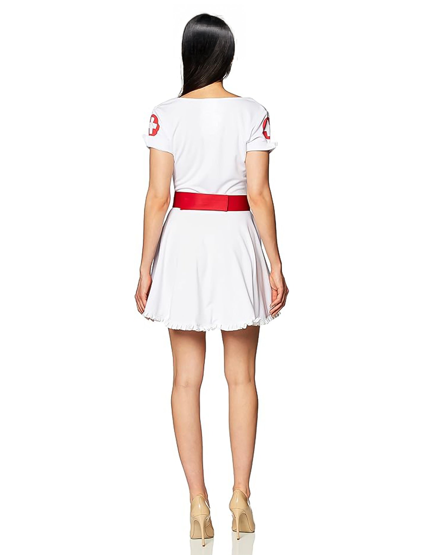 Vue de dos du déguisement d'infirmière zip corset sexy pour femme