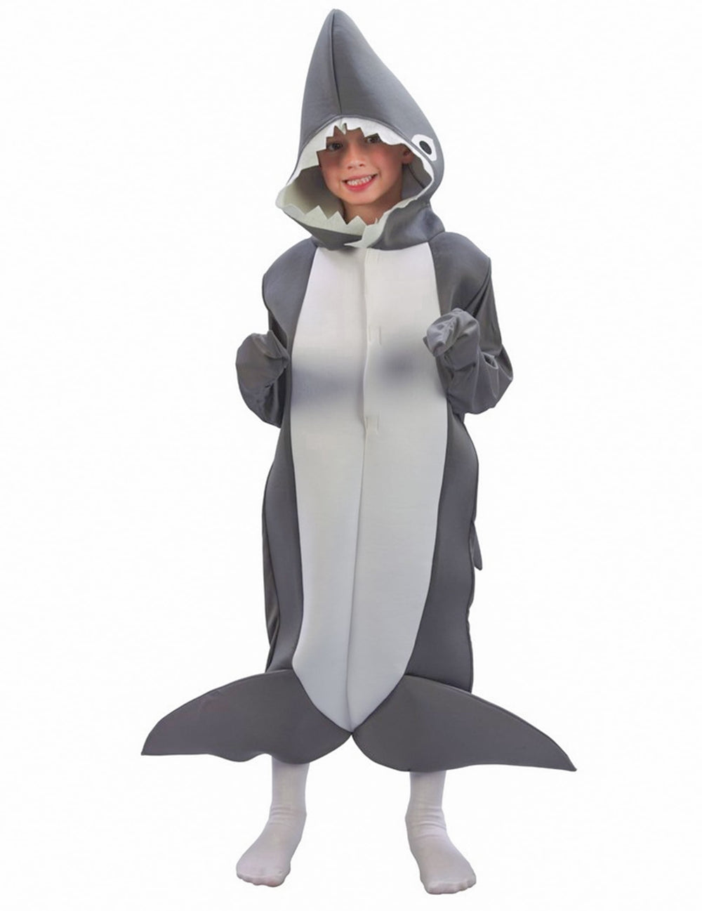 Déguisement intégral requin pour enfant gris et blanc avec capuche